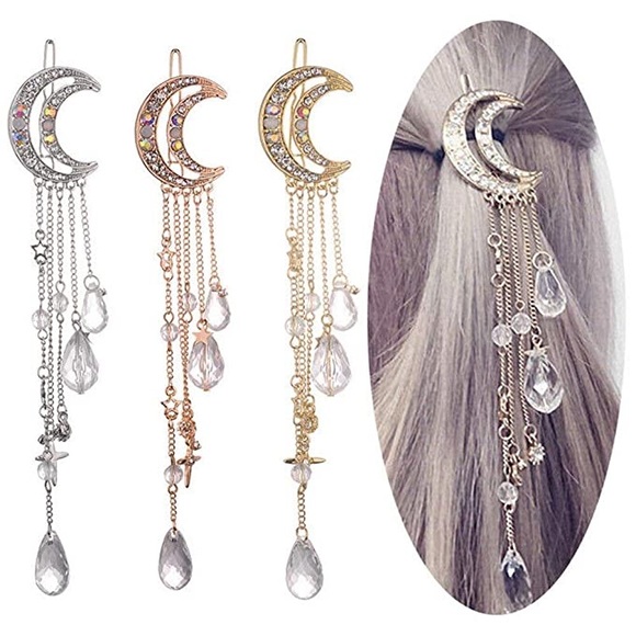 lolas_blutique_ Accessories - Moon stars crystals hair clips gold silver rose